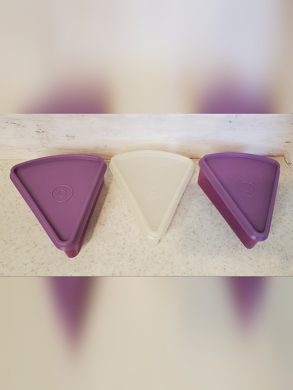 Tupperware Triangle Pie Slice Storage Containers Set 3 Purple White Sandwich Mea